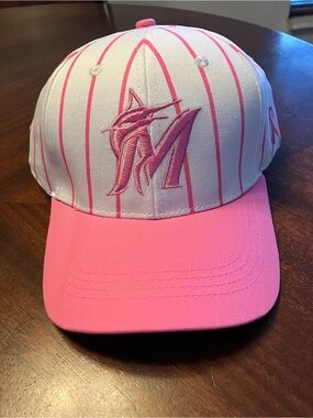 Pink Pinstripe Baseball Cap with Embroidered Logo